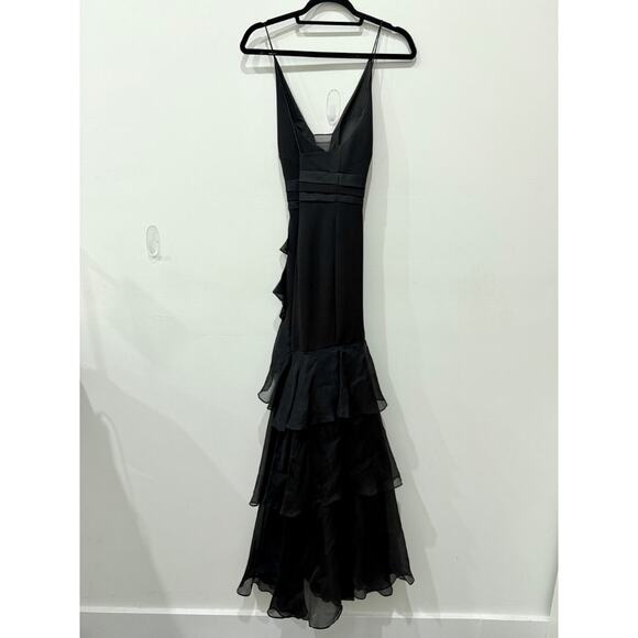 Aidan by Aidan Mattox Sleeveless Halter Ruffle Cocktail Gown Black Womens Size 6 - Picture 3 of 6
